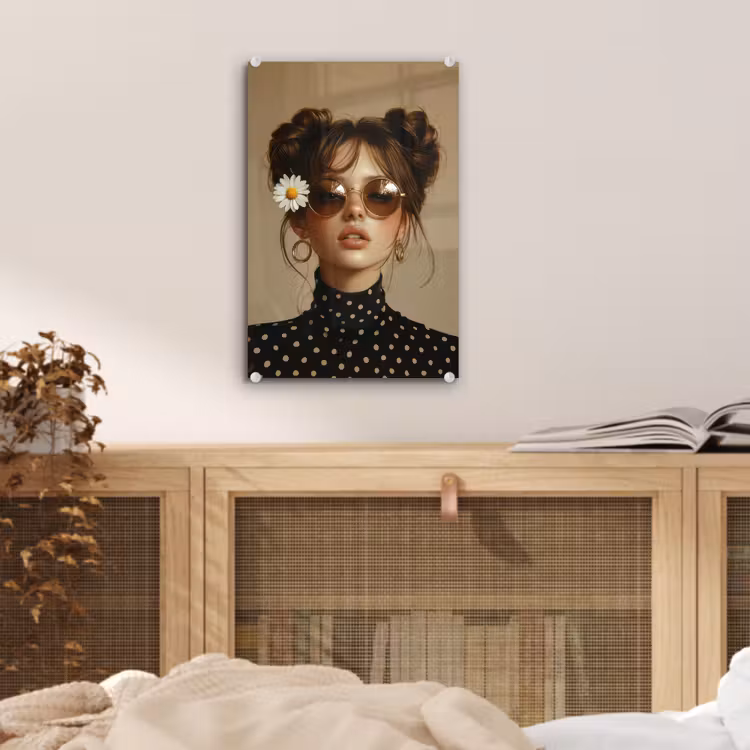 Glas schilderij - Vrouw - Beige - Bloem - Modern - Portret — 5