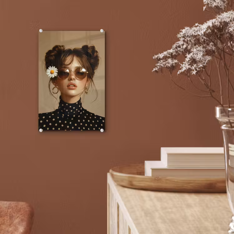 Glas schilderij - Vrouw - Beige - Bloem - Modern - Portret — 6