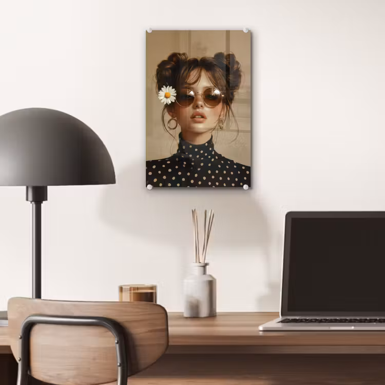 Glas schilderij - Vrouw - Beige - Bloem - Modern - Portret — 7