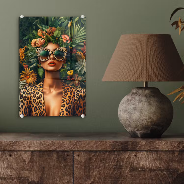Glas schilderij - Vrouw - Panterprint - Jungle - Natuur - Luxe — 4