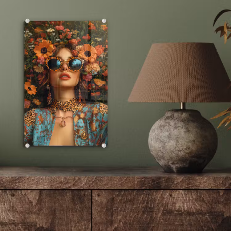 Glas schilderij - Vrouwen - Bloemen - Modern - Bril - Abstract — 4