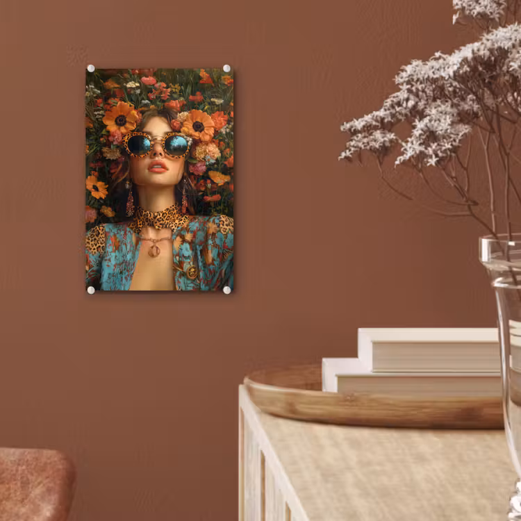 Glas schilderij - Vrouwen - Bloemen - Modern - Bril - Abstract — 6