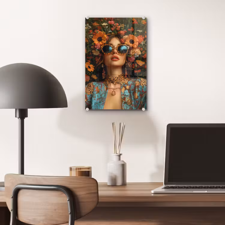 Glas schilderij - Vrouwen - Bloemen - Modern - Bril - Abstract — 7