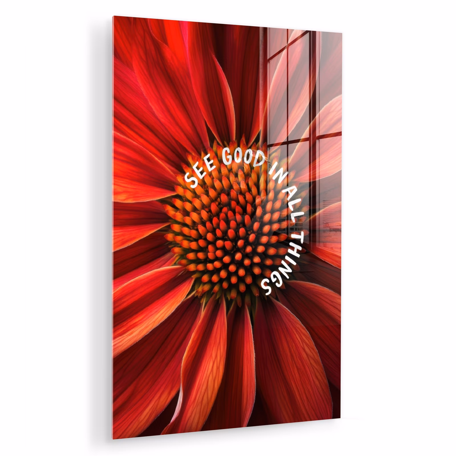 Glas schilderij - Close up - Bloem - Quote - Rood — 1