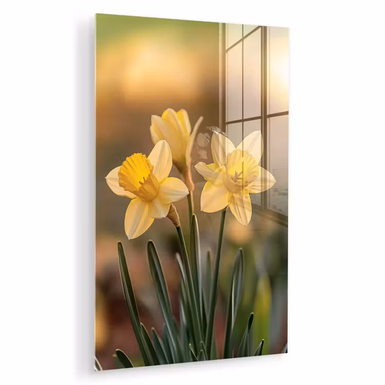 Glas schilderij - Bloemen - Geel - Wazig — 1
