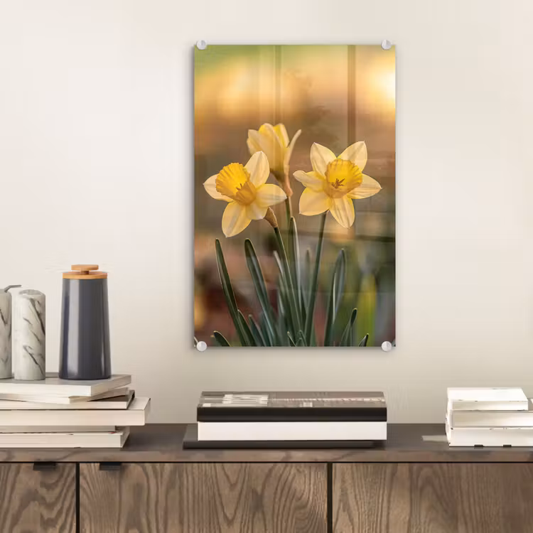 Glas schilderij - Bloemen - Geel - Wazig — 2
