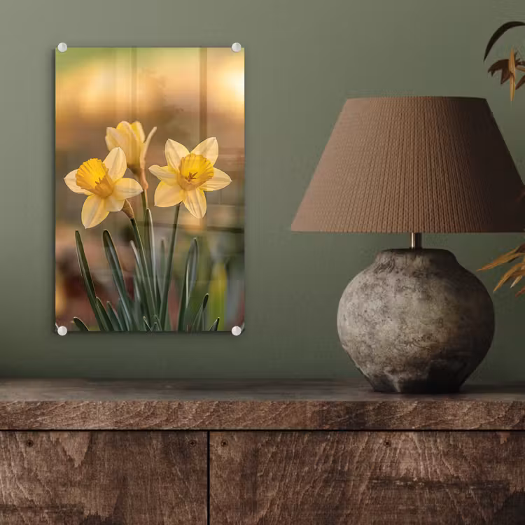 Glas schilderij - Bloemen - Geel - Wazig — 4