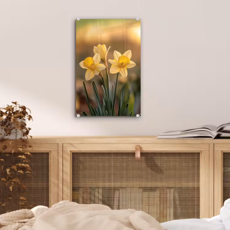 Glas schilderij - Bloemen - Geel - Wazig — 5