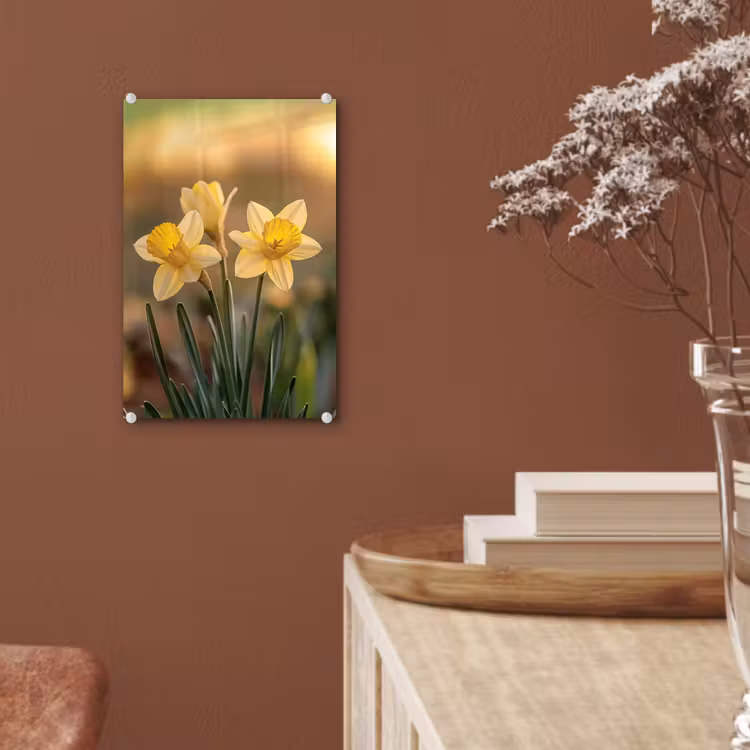 Glas schilderij - Bloemen - Geel - Wazig — 6