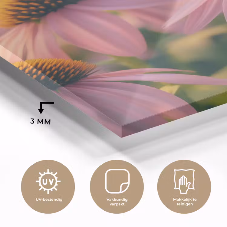 Glas schilderij - Bloemen - Paars - Bijen — 3