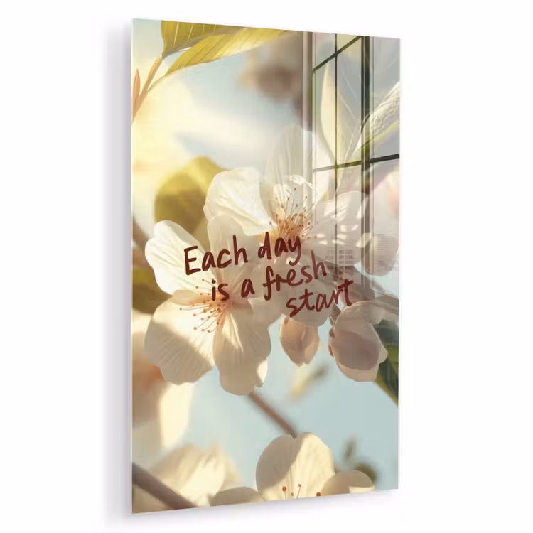 Glas schilderij - Bloesems - Zonlicht - Quote - Wit — 1