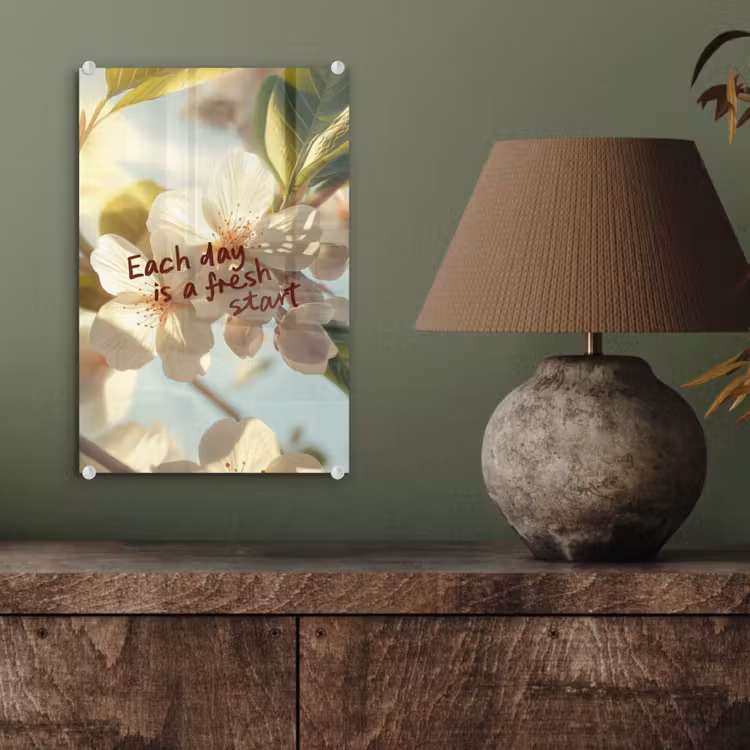 Glas schilderij - Bloesems - Zonlicht - Quote - Wit — 4
