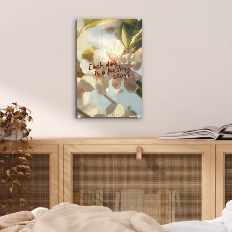 Glas schilderij - Bloesems - Zonlicht - Quote - Wit — 5