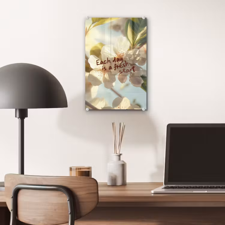 Glas schilderij - Bloesems - Zonlicht - Quote - Wit — 7