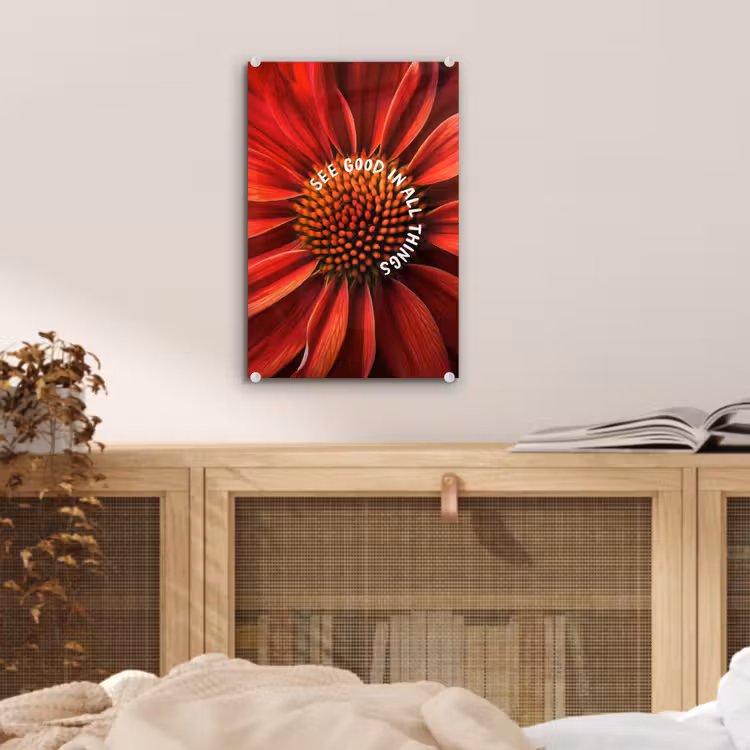 Glas schilderij - Close up - Bloem - Quote - Rood — 5