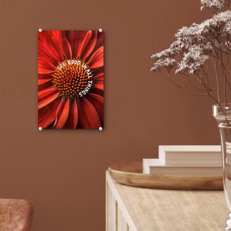 Glas schilderij - Close up - Bloem - Quote - Rood — 6