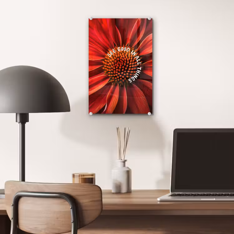 Glas schilderij - Close up - Bloem - Quote - Rood — 7