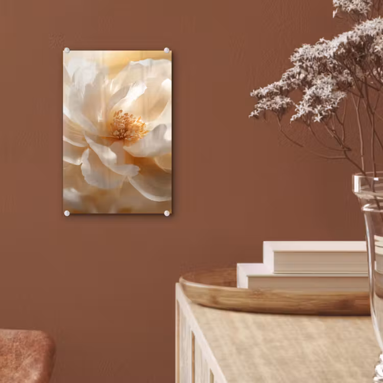 Glas schilderij - Close up - Pioenroos - Wit — 6