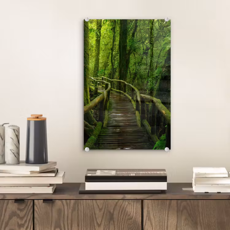 Glas schilderij - Jungle - Brug - Mos - Natuur - Tropisch — 2