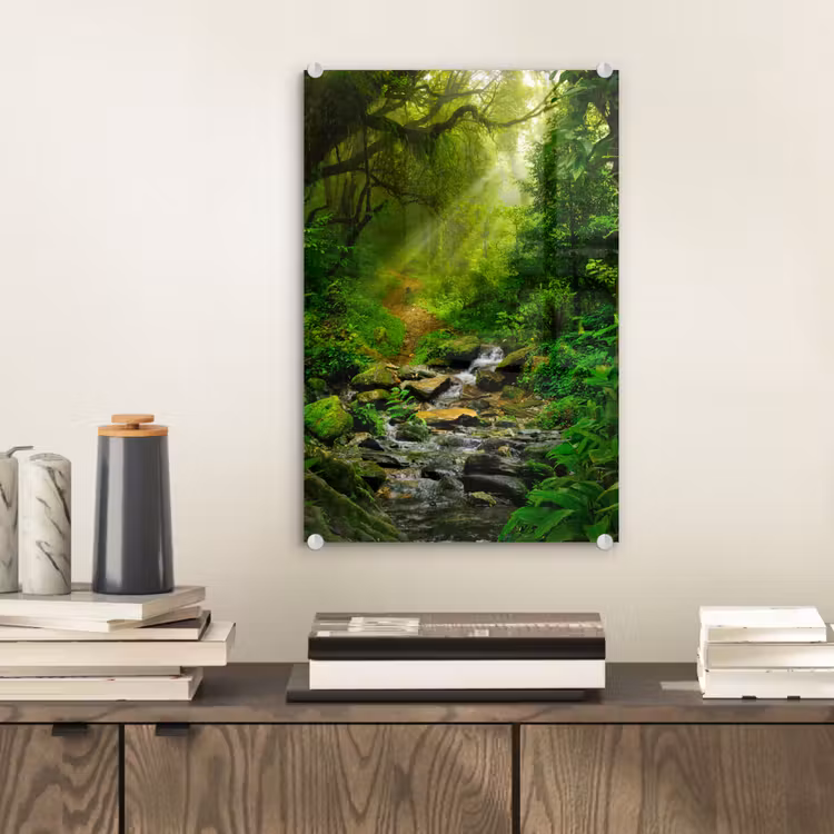 Glas schilderij - Jungle - Water - Bladeren - Zon - Natuur — 2