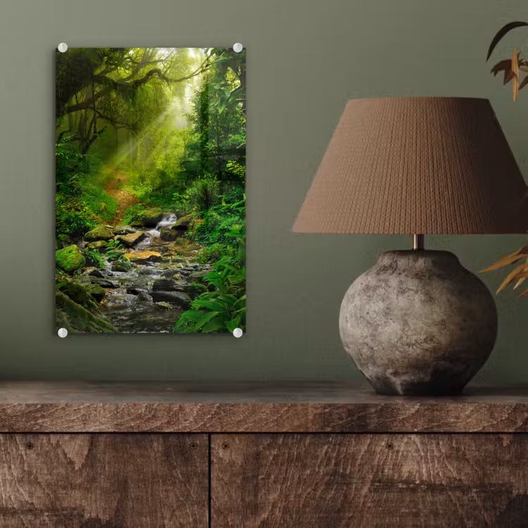 Glas schilderij - Jungle - Water - Bladeren - Zon - Natuur — 4