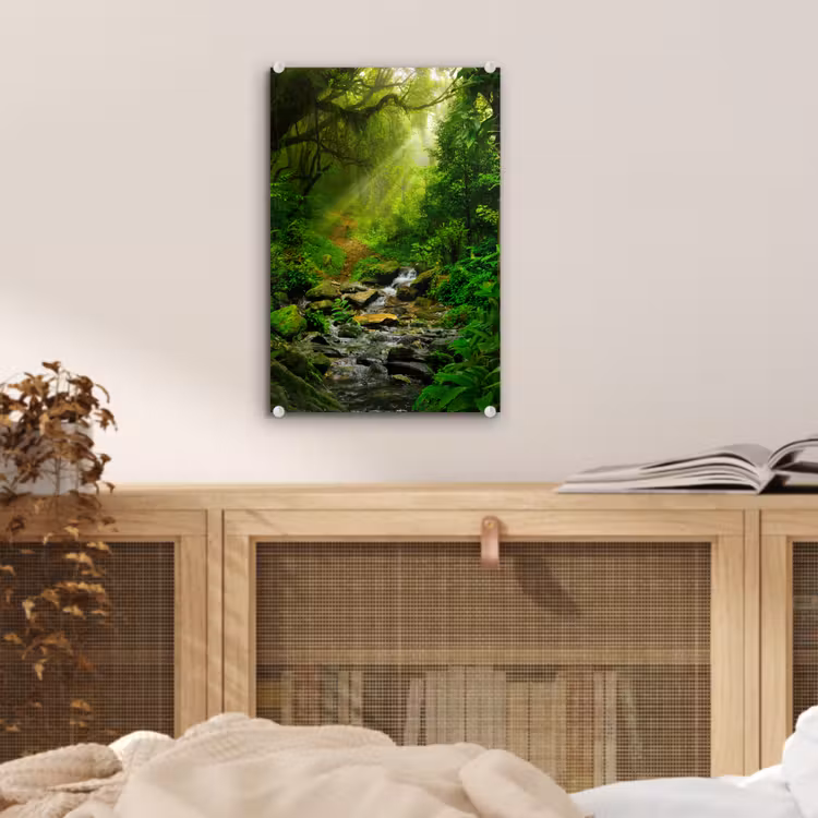 Glas schilderij - Jungle - Water - Bladeren - Zon - Natuur — 5