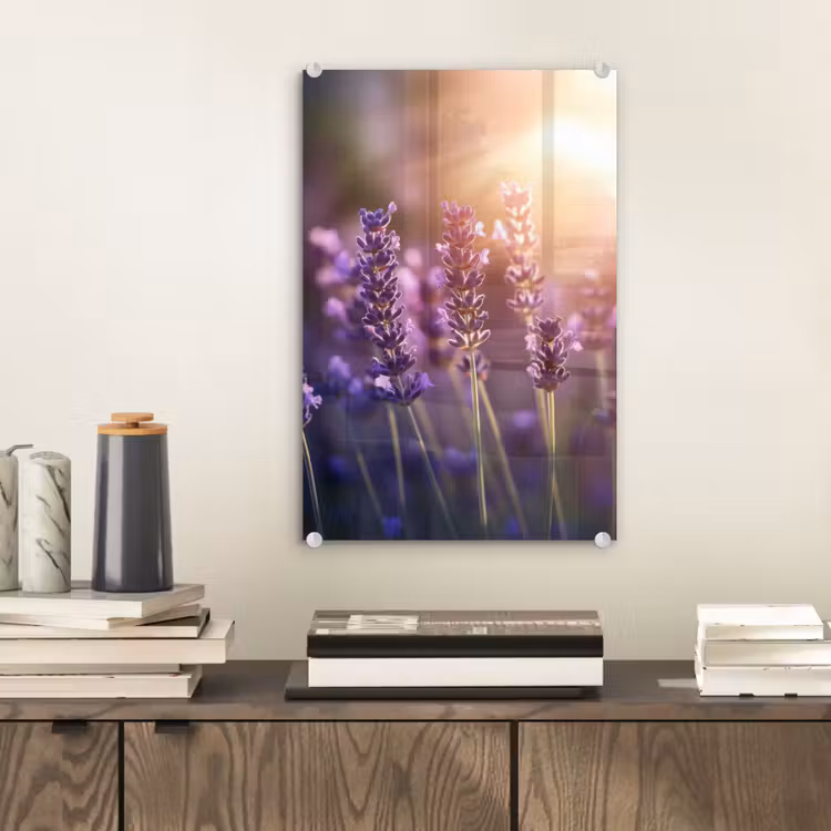 Glas schilderij - Lavendelbloemen - Paars - Zonlicht — 2