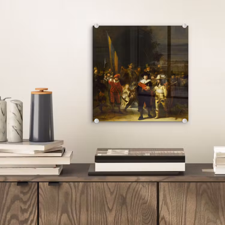 Glas schilderij - De Nachtwacht - Rembrandt van Rijn — 2