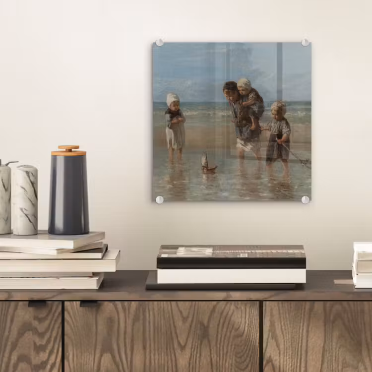 Glas schilderij - Kinderen der zee - Schilderij van Jozef Israëls — 1
