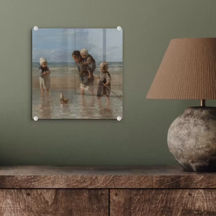 Glas schilderij - Kinderen der zee - Schilderij van Jozef Israëls — 3