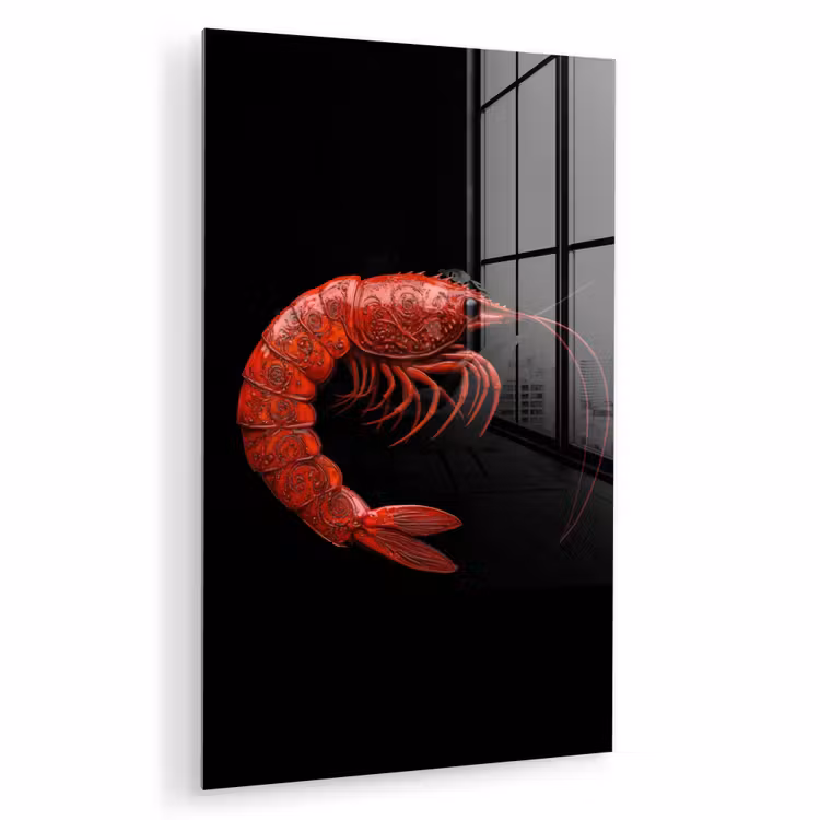 Glas schilderij - Garnaal - Rood - Dieren — 1