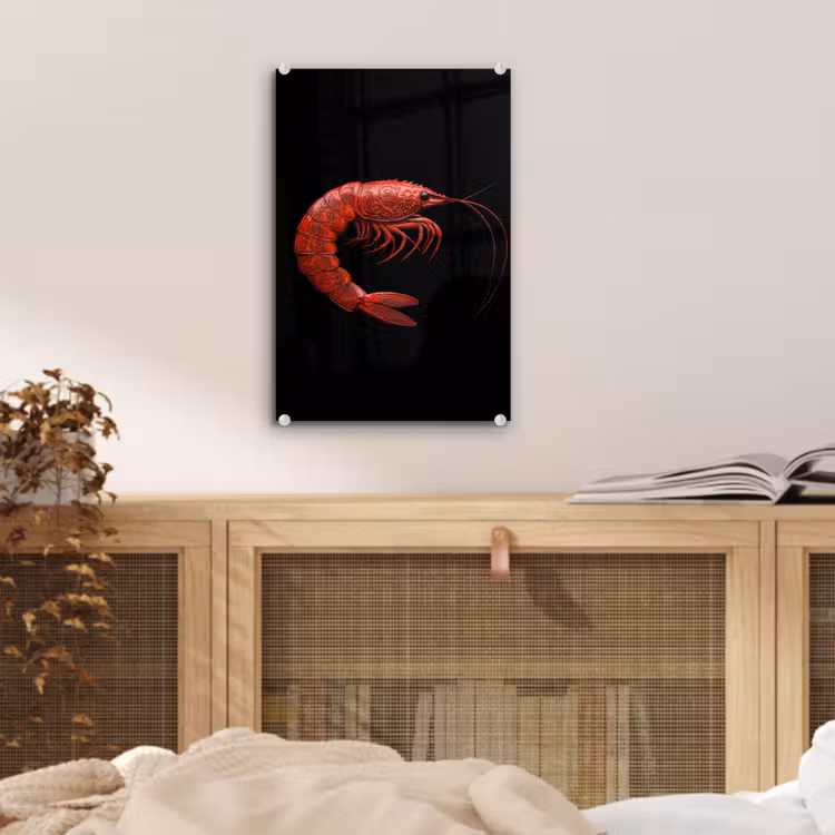 Glas schilderij - Garnaal - Rood - Dieren — 5