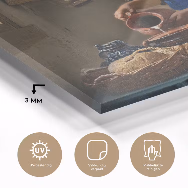 Glas schilderij - Het melkmeisje - Kunst - Oude meesters - Vermeer — 2
