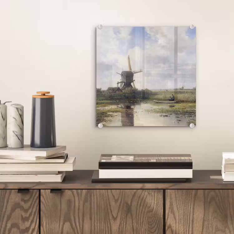 Glas schilderij - Molen - Willem Roelofs - Oude meesters - Kunst — 1