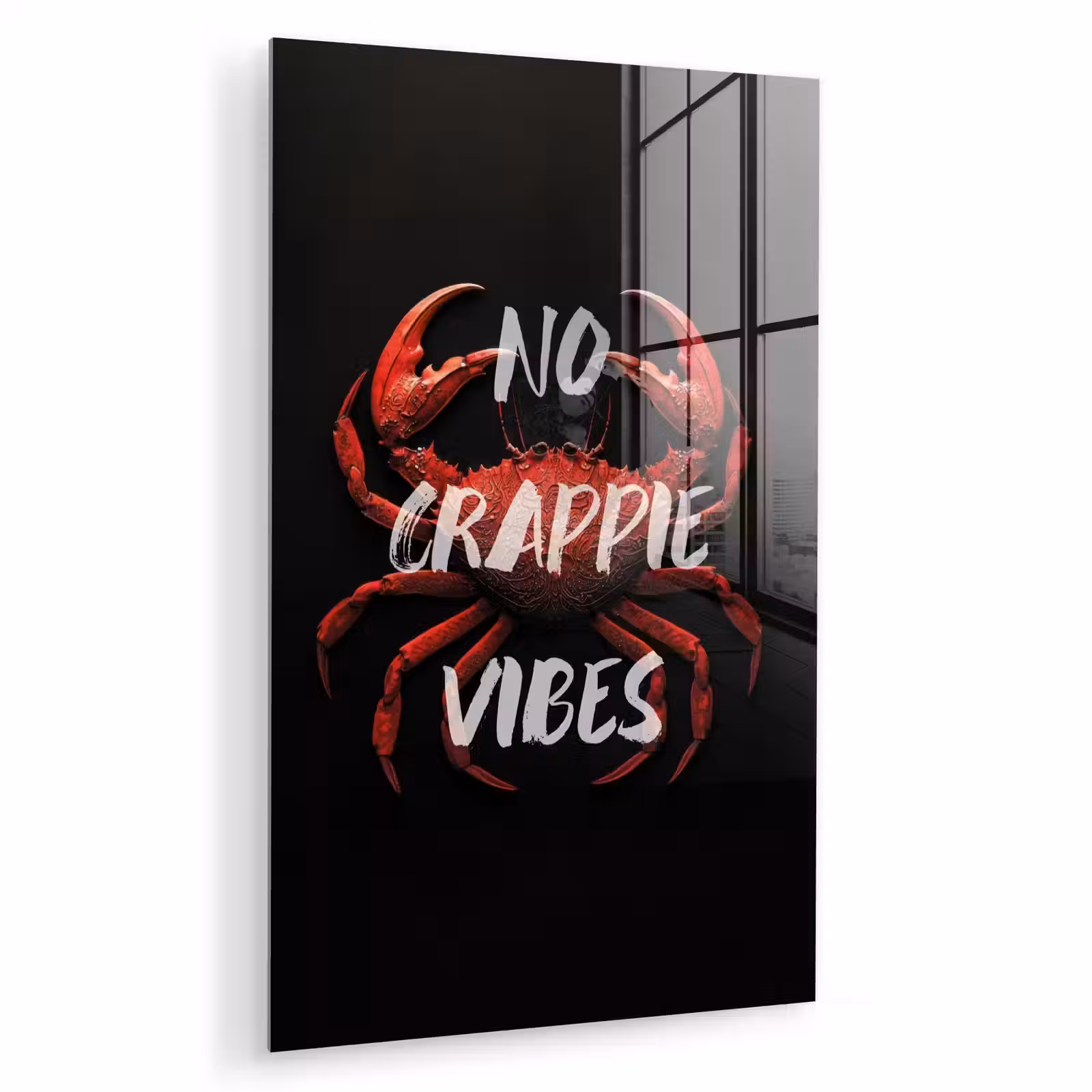 Glas schilderij - Krab - Rood - Tekst - Zwart — 1