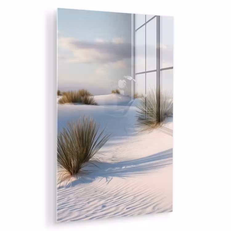 Glas schilderij - Duinen - Gras - Wolken - Beige — 1