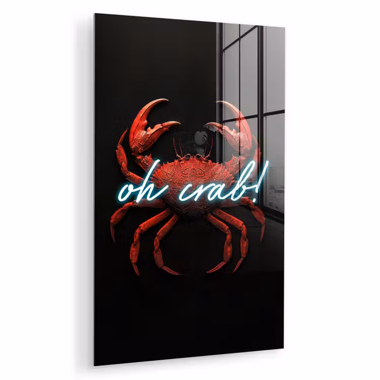 Glas schilderij - Krab - Rood - Neon - Quote — 1