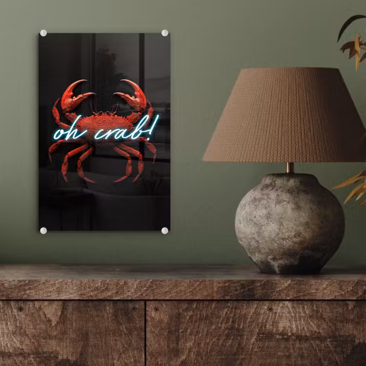 Glas schilderij - Krab - Rood - Neon - Quote — 4