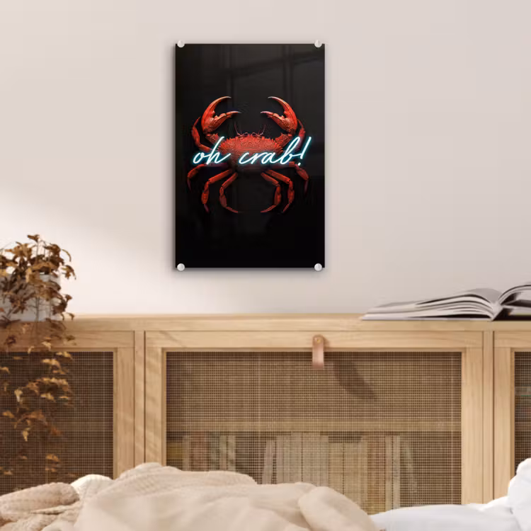 Glas schilderij - Krab - Rood - Neon - Quote — 5