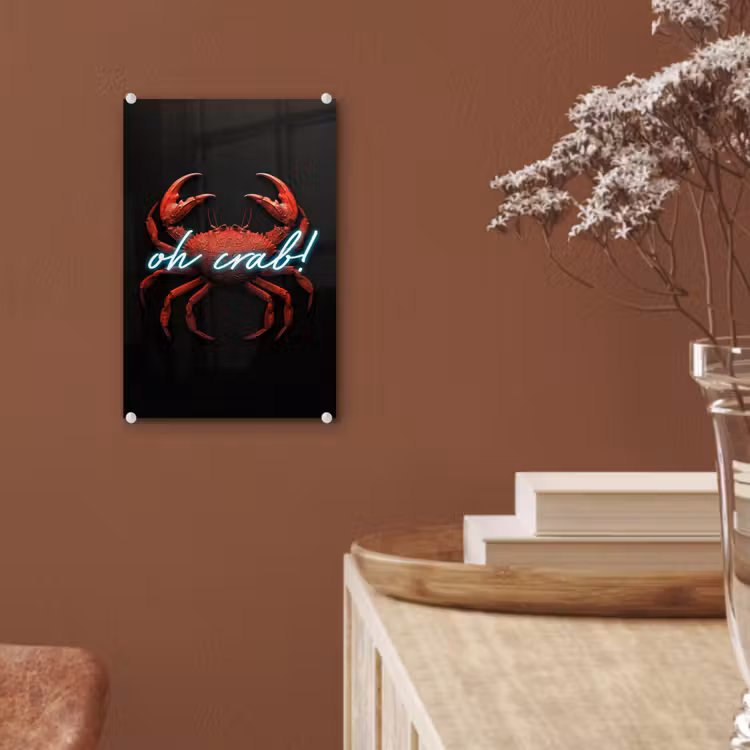 Glas schilderij - Krab - Rood - Neon - Quote — 6