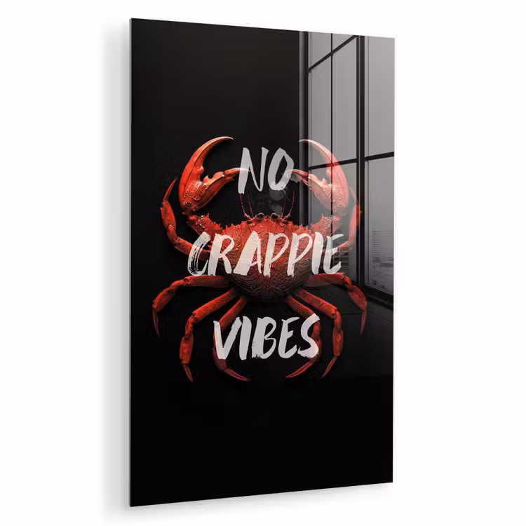 Glas schilderij - Krab - Rood - Tekst - Zwart — 1