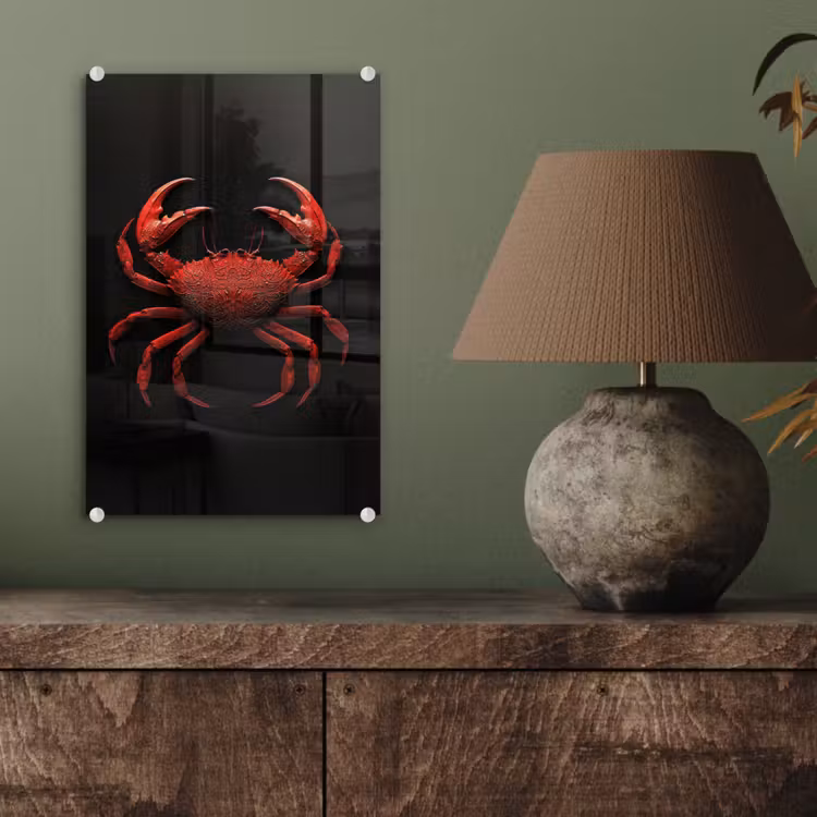 Glas schilderij - Krab - Rood - Vissen - Schaaldieren — 4