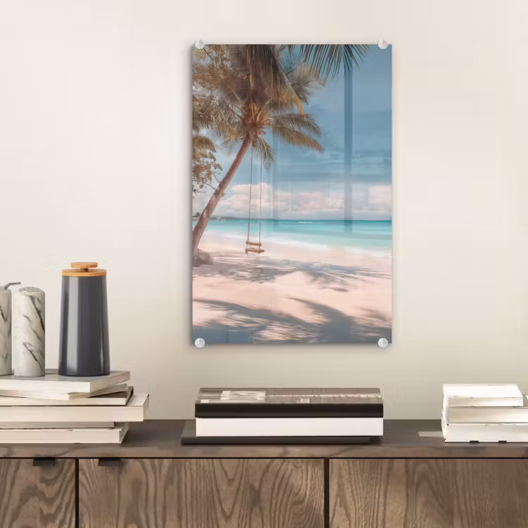 Glas schilderij - Palmboom - Schommel - Strand - Lucht — 2