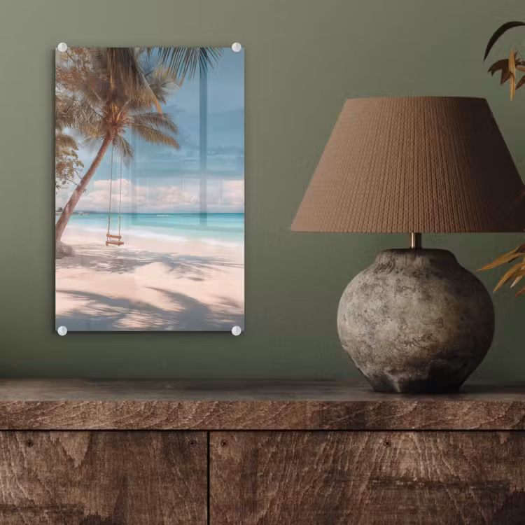 Glas schilderij - Palmboom - Schommel - Strand - Lucht — 4
