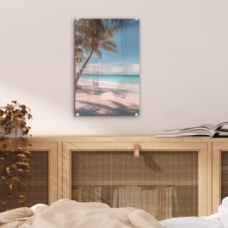 Glas schilderij - Palmboom - Schommel - Strand - Lucht — 5