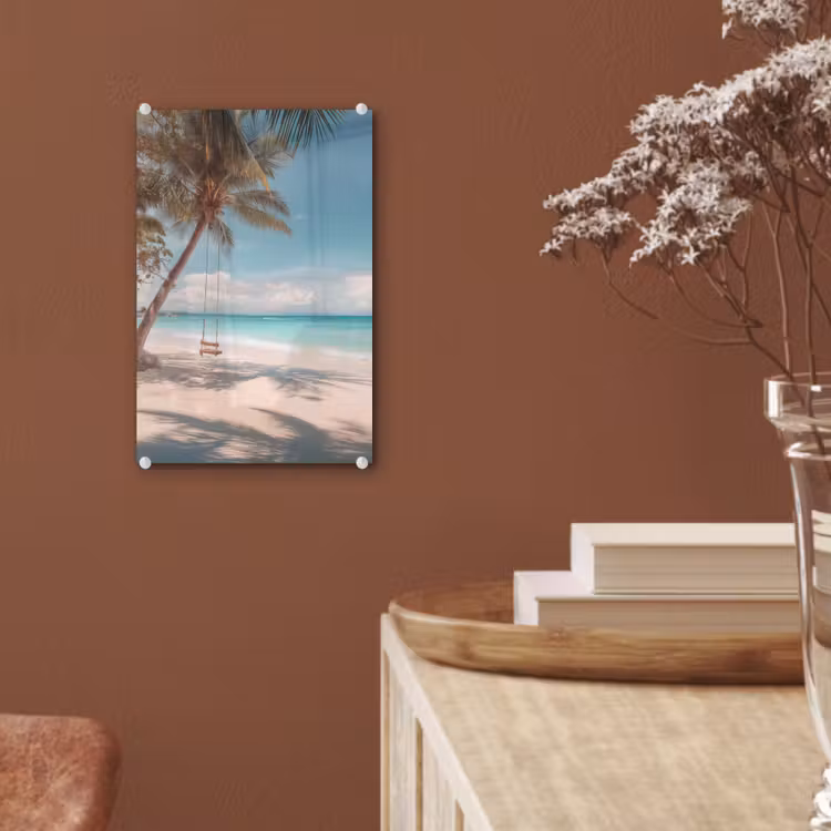 Glas schilderij - Palmboom - Schommel - Strand - Lucht — 6