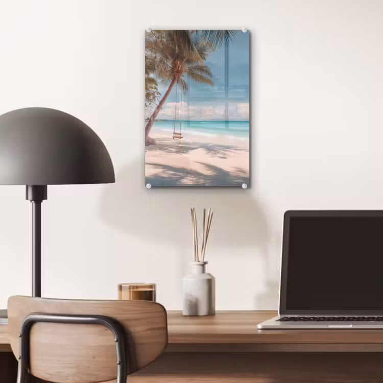 Glas schilderij - Palmboom - Schommel - Strand - Lucht — 7
