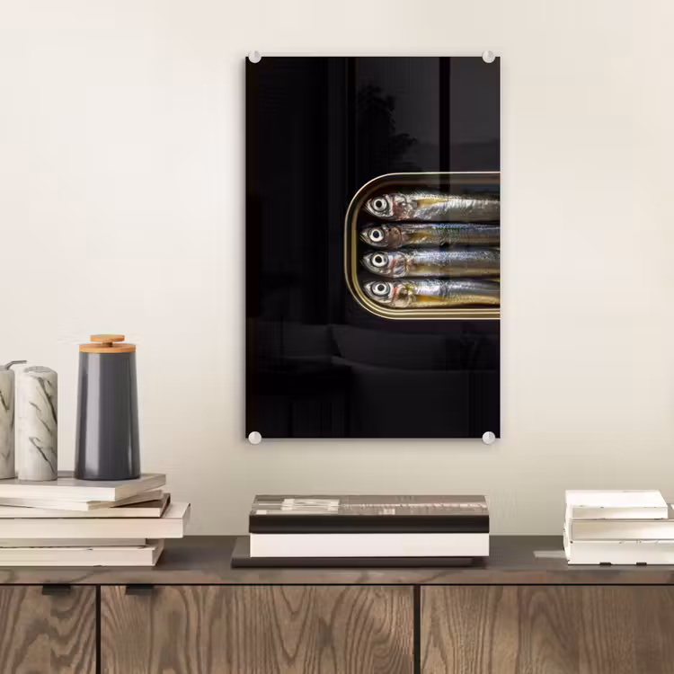 Glas schilderij - Sardines - Blik - Zwart - Vissen — 2