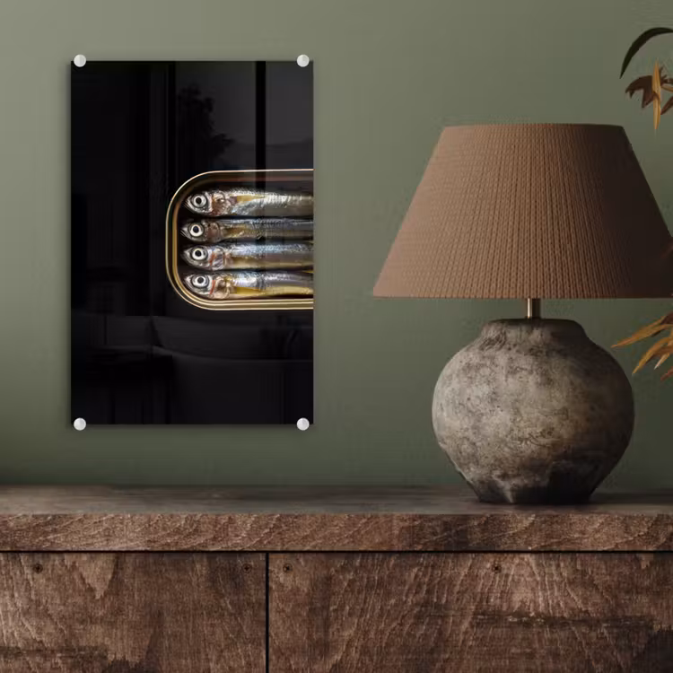Glas schilderij - Sardines - Blik - Zwart - Vissen — 4