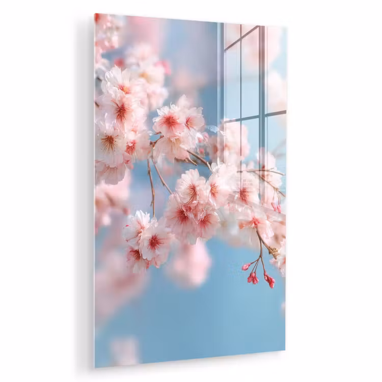 Glas schilderij - Takken - Bloesems - Roze — 1